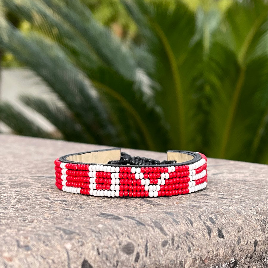 BEADED LOVE CUFF- RED